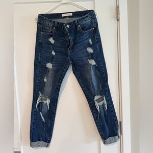 KanCan Dark Blue Distressed Boyfriend Jeans
